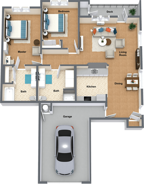 Floor plan for 2 beds, 2 baths, 1276 sqft
